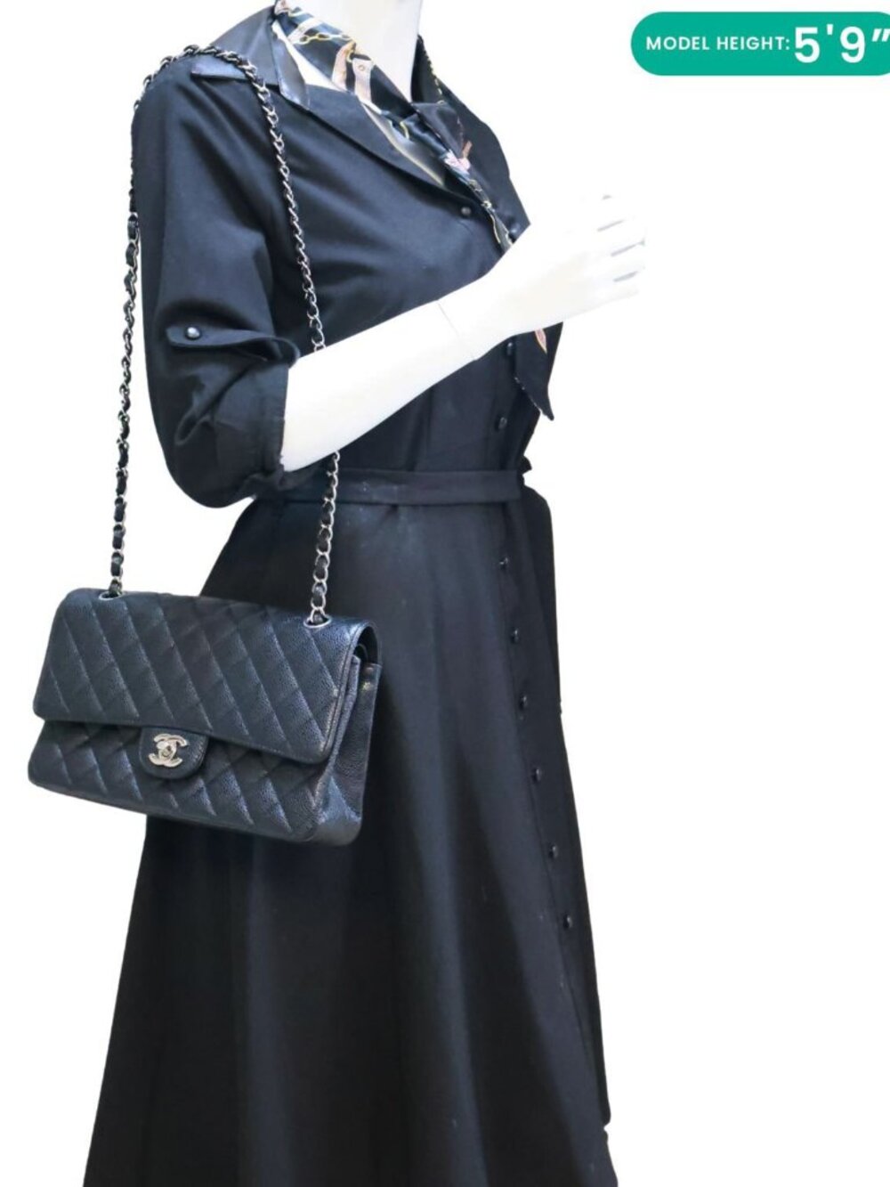 Chanel Classic Double Flap Medium Quilted Caviar Leather Shoulder Bag Black - Picture 2 of 14